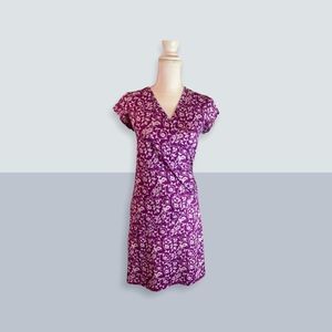 Athleta Faux Wrap Dress, Pink/Purple/White Scroll Pattern, XS Petite